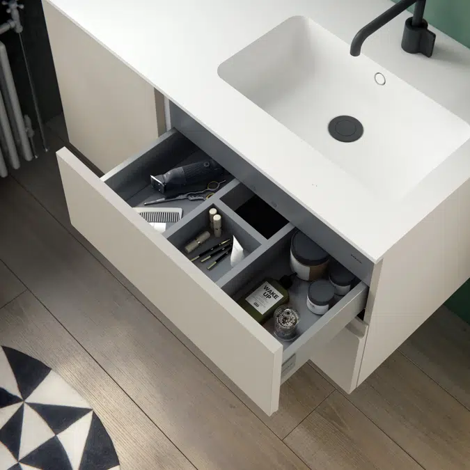 MOD140 cm 2-drawers & 1 door cabinet with glossy right-sink washbasin