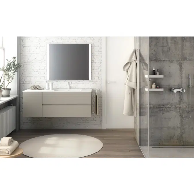 MOD140 cm 2-drawers & 1 door cabinet with glossy right-sink washbasin