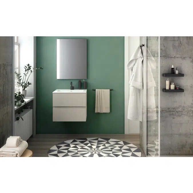 MOD 60,5 cm 2-drawer cabinet & glossy washbasin