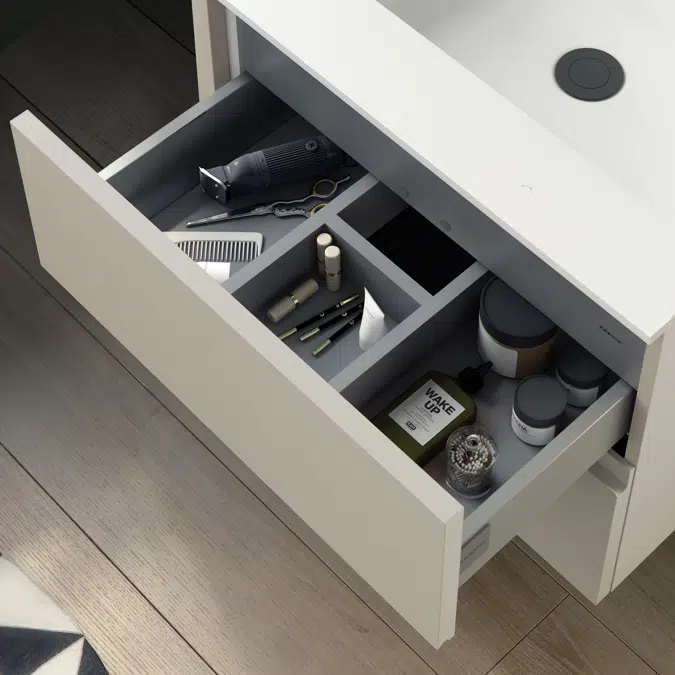 MOD 60,5 cm 2-drawer cabinet & glossy washbasin