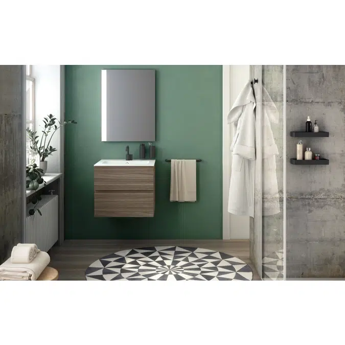 MOD 60,5 cm 2-drawer cabinet & glossy washbasin