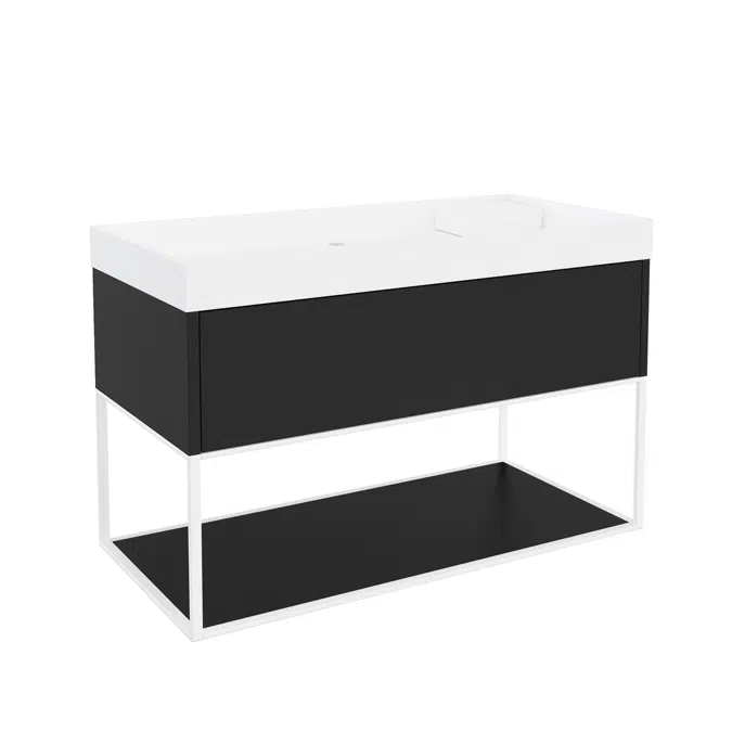 THE GRID 100 cm washbasin with 1-drawer cabinet and auxiliary unit with sliding shelf