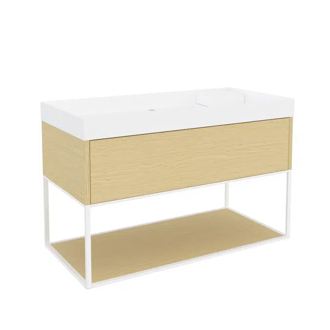 THE GRID 100 cm washbasin with 1-drawer cabinet and auxiliary unit with sliding shelf