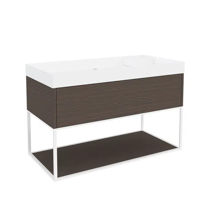 THE GRID 100 cm washbasin with 1-drawer cabinet and auxiliary unit with sliding shelf