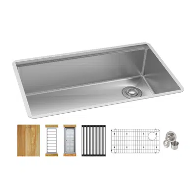 Elkay Crosstown 18 Gauge Workstation Stainless Steel, 31-1/2" x 18-1/2" x 9" Single Bowl Undermount Sink Kit图像