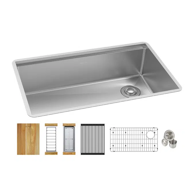 ECTRU30169RTWC Elkay Crosstown 18 Gauge Workstation Stainless Steel, 31-1/2" x 18-1/2" x 9" Single Bowl Undermount Sink Kit