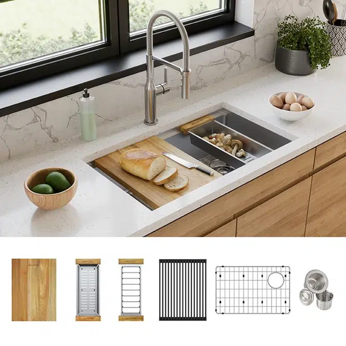 ECTRU30169RTWC Elkay Crosstown® 18 Gauge Workstation Stainless Steel 31-1/2" x 18-1/2" x 9" Single Bowl Undermount Sink Kit