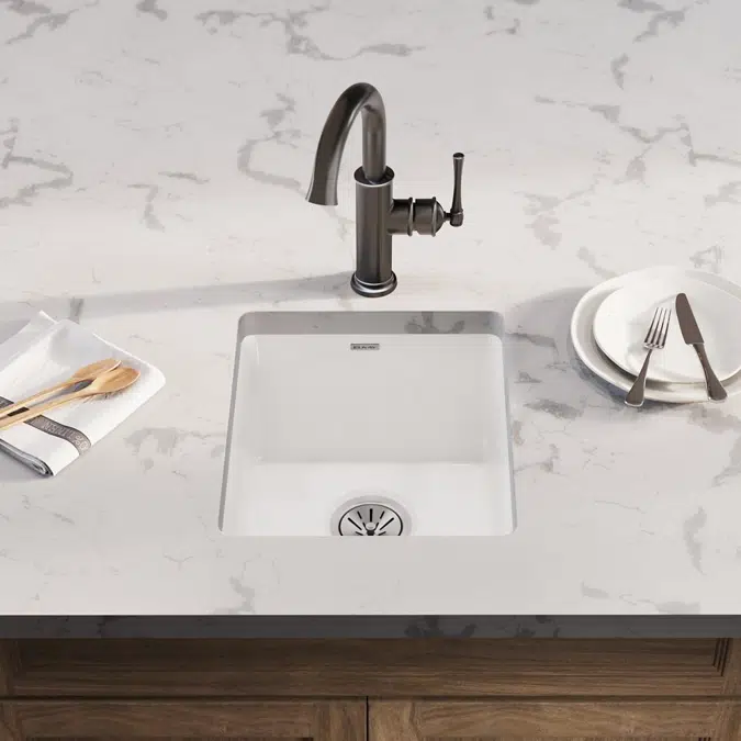 SWU1517WH Fireclay 16-7/16" x 18-15/16" x 9-1/16" Single Bowl Undermount Bar Sink