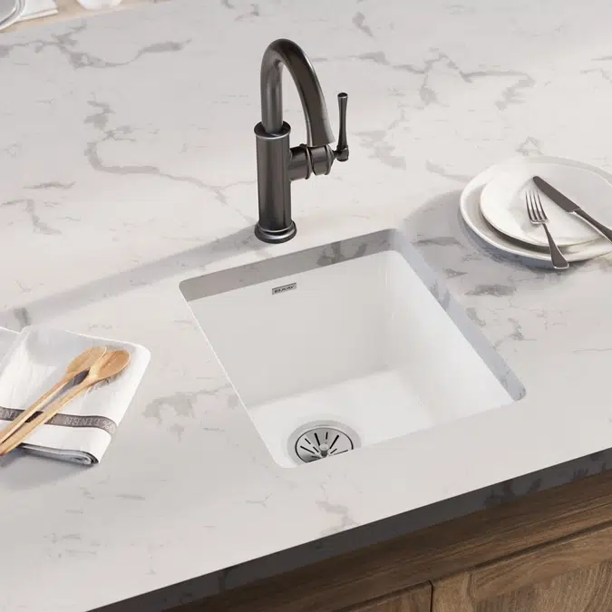 SWU1517WH Fireclay 16-7/16" x 18-15/16" x 9-1/16" Single Bowl Undermount Bar Sink