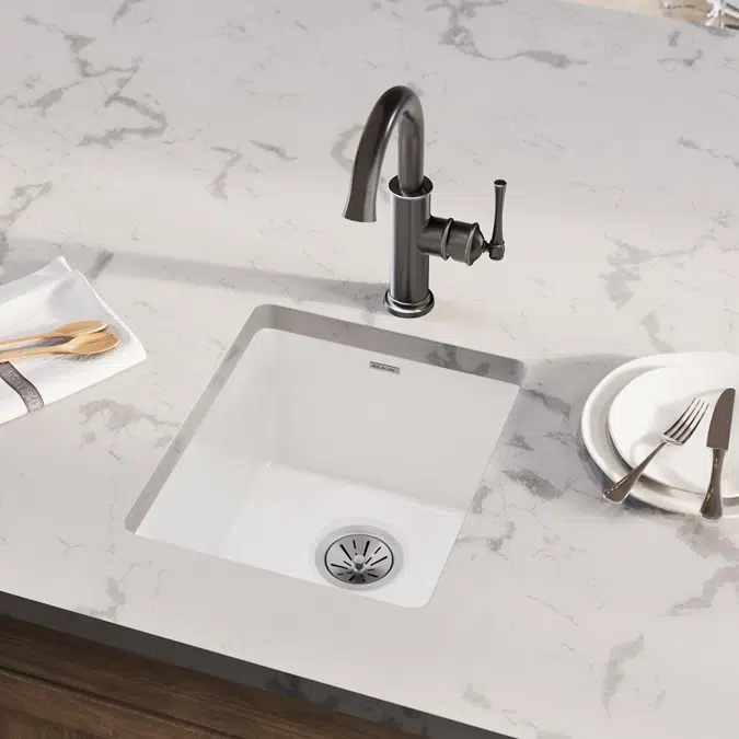 SWU1517WH Fireclay 16-7/16" x 18-15/16" x 9-1/16" Single Bowl Undermount Bar Sink