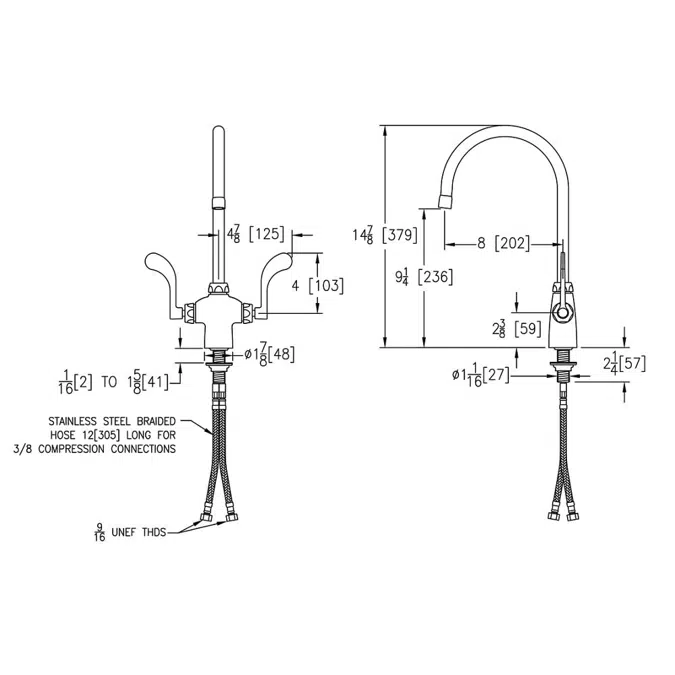 LK500GN08T4 Elkay® Single Hole with Concealed Deck Faucet with 8" Gooseneck Spout 4" Wristblade Handles Chrome