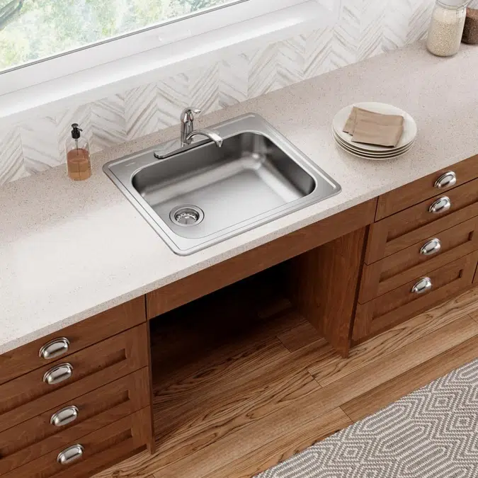 GE12521L3_4 Dayton® Stainless Steel 25" x 21-1/4" x 5-3/8" Single Bowl Drop-in Sink with Left Drain