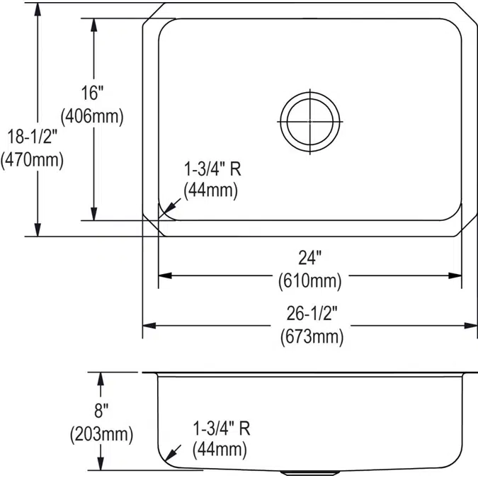 DXUH2416 Dayton® Stainless Steel 26-1/2" x 18-1/2" x 8" Single Bowl Undermount Sink