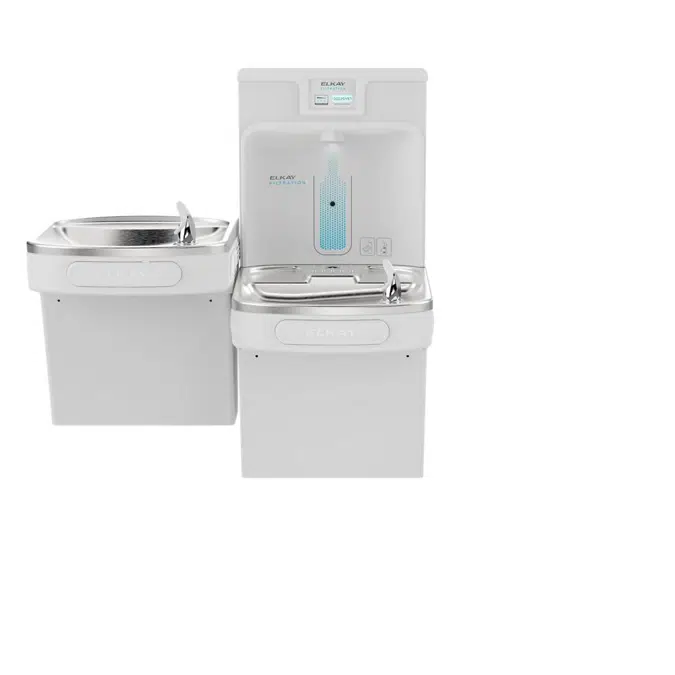 LZSTL8WSAP Elkay Enhanced Filtered Bottle Filling Station & Bi-Level ADA Cooler Arctic White Lead Reduction Drop Down Wrapper