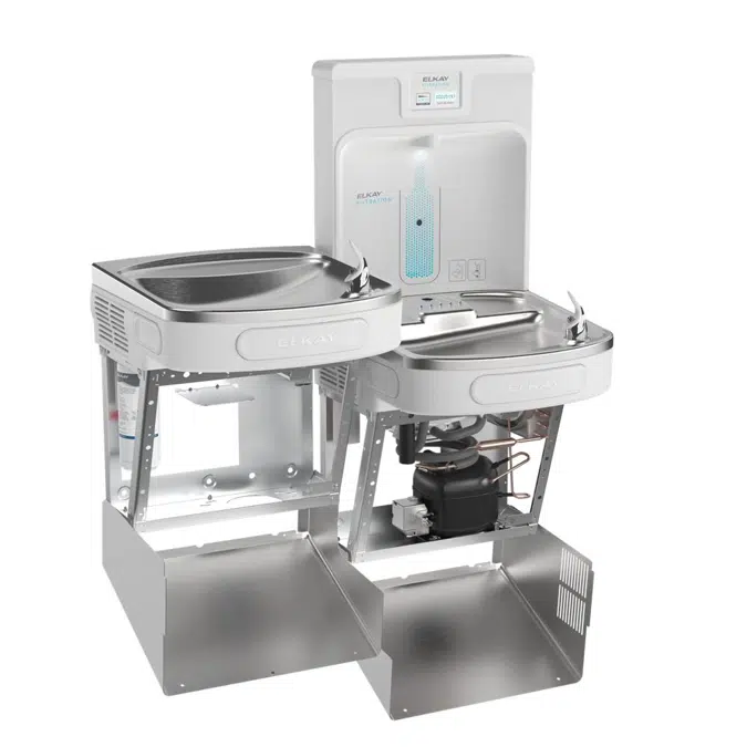 LZSTL8WSAP Elkay Enhanced Filtered Bottle Filling Station & Bi-Level ADA Cooler Arctic White Lead Reduction Drop Down Wrapper