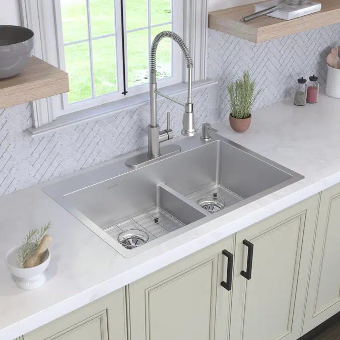 ECTSRAO33229BG1_4 Ferguson Exclusive Crosstown® 33" x 22" x 9" Stainless Steel Double Bowl Dual Mount Sink Kit w/ Aqua Divide