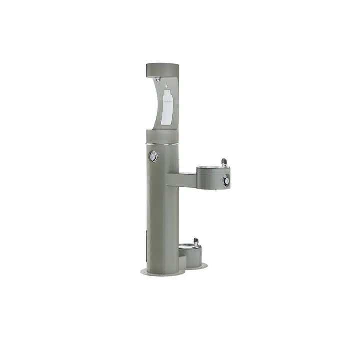 Elkay Outdoor ezH2O Upper Bottle Filling Station Bi-Level, Pedestal with Pet Station Non-Filtered Non-Refrigerated Gray