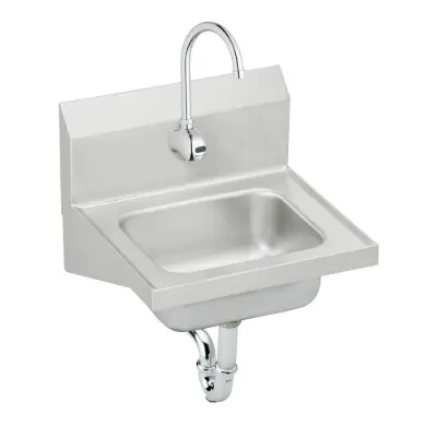 CHS1716SACC Elkay Stainless Steel 16-3/4" x 15-1/2" x 13" Single Bowl Wall Hung Handwash Sink Kit w/Sensor Faucet + Drain + P-trap 的圖片