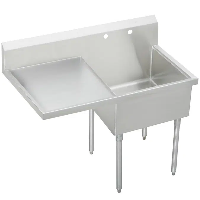 WNSF8124L2 Elkay Weldbilt Stainless Steel 49-1/2" x 27-1/2" x 14" Floor Mount, Single Compartment Scullery Sink with Drainboard