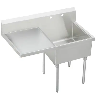 afbeelding voor WNSF8124L2 Elkay Weldbilt® Stainless Steel 49-1/2" x 27-1/2" x 14" Floor Mount Single Compartment 2-Hole Scullery Sink w/Left Drainboard