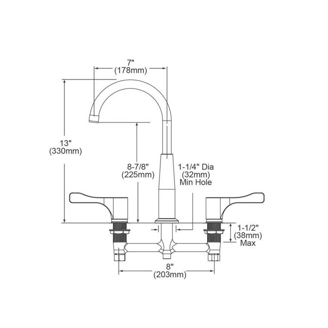 LKD232SBH5C 8" Centerset Concealed Deck Mount Faucet with Gooseneck Spout and 4" Lever Handles + Stop Chrome