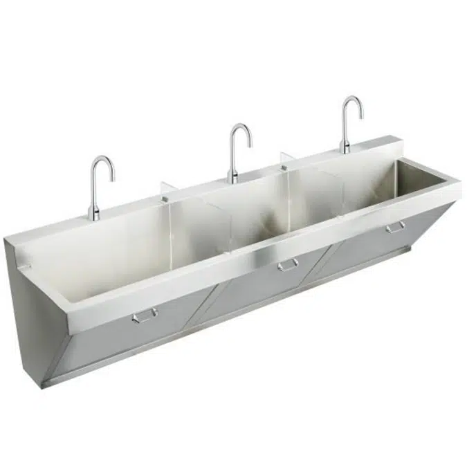 Elkay Stainless Steel 90" x 23" x 26", Wall Hung Triple Station Surgeon Scrub Sink Kit