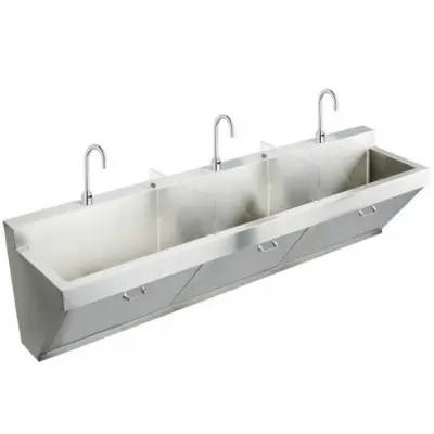 EWSF39026SACC Elkay Stainless Steel 90" x 23" x 26" Wall Hung Triple Station Surgeon Scrub Sink Kit w/Sensor Faucets+Drains 的圖片