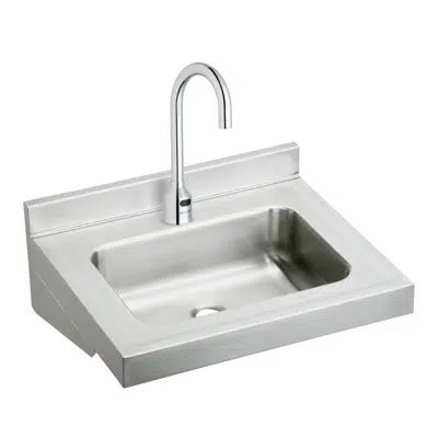 ELV2219SACMC Stainless Steel 22" x 19" x 5-1/2" Wall Hung Lavatory Sink Kit w/Sensor Faucet + Mechanical Mixing Valve 的圖片