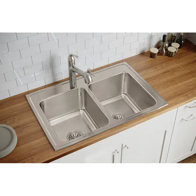 DLR3322121_5_MR2 Lustertone® Classic Stainless Steel 33" x 22" x 12-1/8" Equal Double Bowl Drop-in Sink