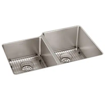 Image pour ELUHH3120LTPDBG Lustertone Iconix® 16 Gauge Stainless Steel 31-1/4" x 20-1/2" x 9" Double Bowl Undermount Sink Kit with Left Perfect Drain®