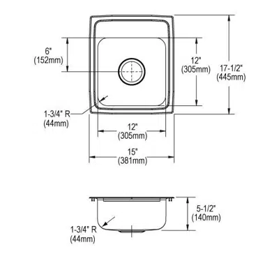 LRAD1517551_3_MR2 Elkay Lustertone® Classic Stainless Steel 15" x 17-1/2" x 5-1/2" 1-Hole Single Bowl Drop-in ADA Sink 的圖片