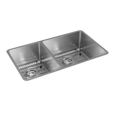 ECTRU32179LTC Crosstown® 18 Gauge Stainless Steel 31-1/2" x 18-1/2" x 9" 40/60 Double Bowl Undermount Sink Kit için görüntü