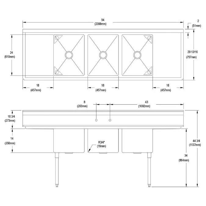 14-3C18X24-2-18X Elkay Stainless Steel 60" x 14" x 8" Wall Hung Multiple Station Urinal Kit with Strainer