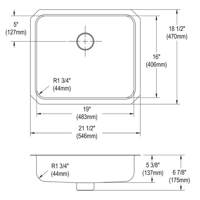 ELUHAD191655PD Elkay Lustertone® Classic Stainless Steel, 21-1/2" x 18-1/2" x 5-3/8" Single Bowl Undermount ADA Sink w/Perfect Drain®
