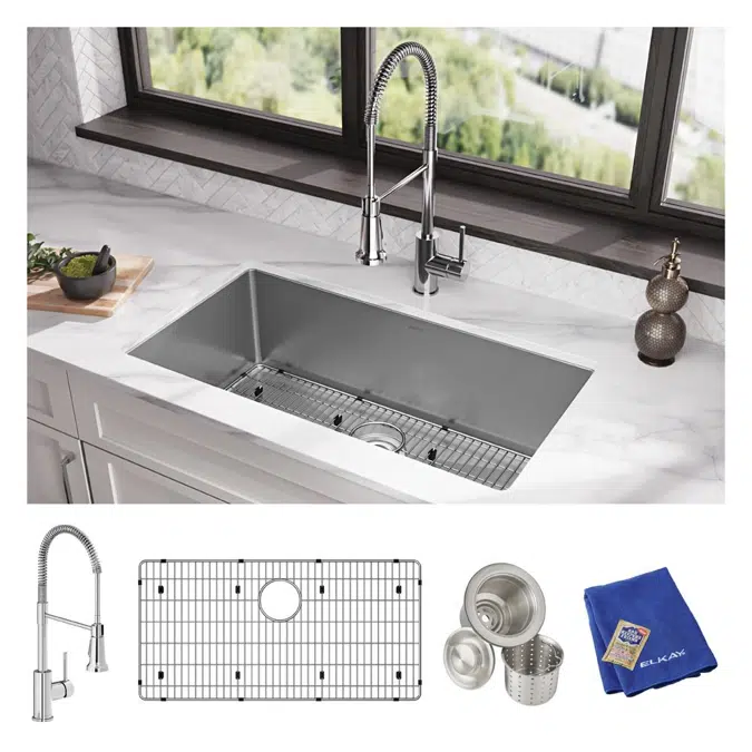 EFRU311610TFC Elkay Crosstown® 16 Gauge Stainless Steel 32-1/2" x 18" x 10" Single Bowl Undermount Sink Kit with Faucet