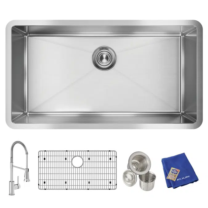 EFRU311610TFC Elkay Crosstown® 16 Gauge Stainless Steel 32-1/2" x 18" x 10" Single Bowl Undermount Sink Kit with Faucet