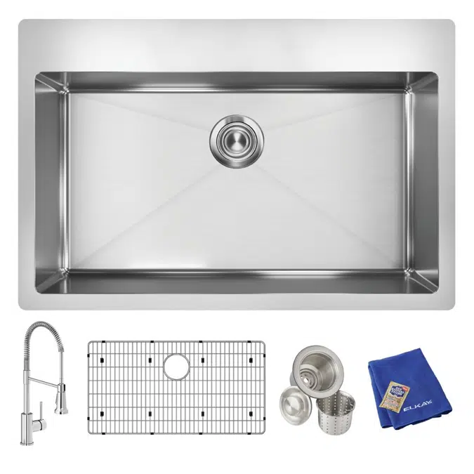ECTSRS33229TFC Elkay Crosstown® 18 Gauge Stainless Steel 33" x 22" x 9" 1-Hole Single Bowl Dual Mount Sink Kit with Faucet