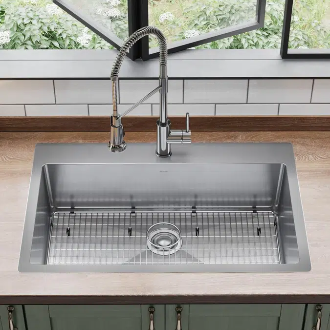 ECTSRS33229TFC Elkay Crosstown® 18 Gauge Stainless Steel 33" x 22" x 9" 1-Hole Single Bowl Dual Mount Sink Kit with Faucet