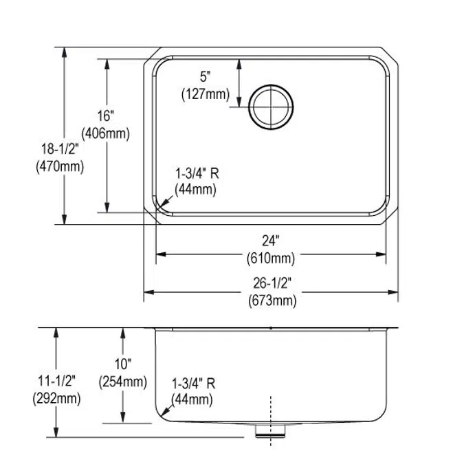 ELUH241610PD Lustertone® Classic Stainless Steel 26-1/2" x 18-1/2" x 10" Single Bowl Undermount Sink with Perfect Drain®