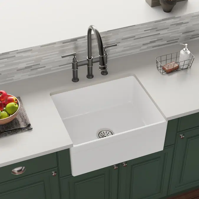 SWUF2520WH Fireclay 24-7/16" x 19-11/16" x 9-1/8" Single Bowl Farmhouse Sink