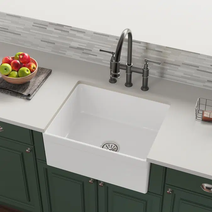 SWUF2520WH Fireclay 24-7/16" x 19-11/16" x 9-1/8" Single Bowl Farmhouse Sink