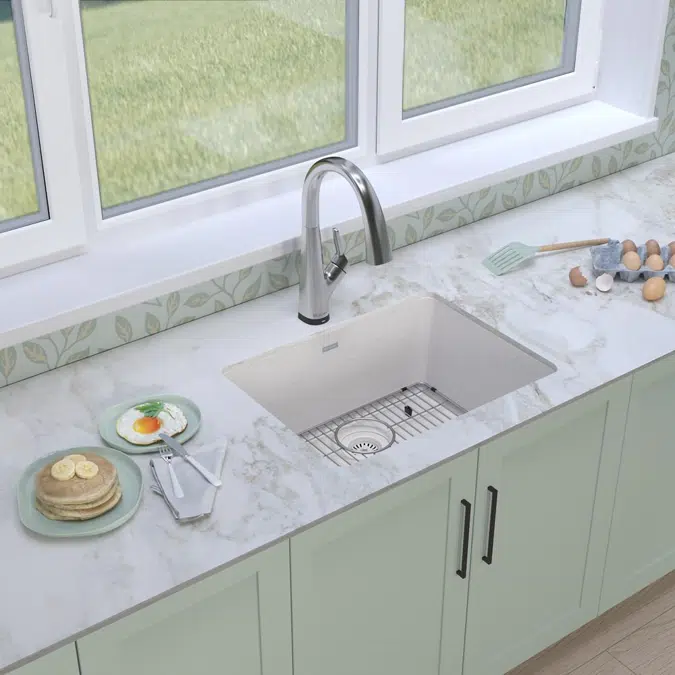 ELGU2522WH0FLC Elkay Quartz Classic® 24-5/8" x 18-1/2" x 9-1/2" Single Bowl Undermount Sink Kit with Filtered Faucet White