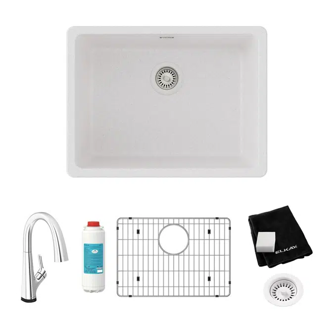 ELGU2522WH0FLC Elkay Quartz Classic® 24-5/8" x 18-1/2" x 9-1/2" Single Bowl Undermount Sink Kit with Filtered Faucet White