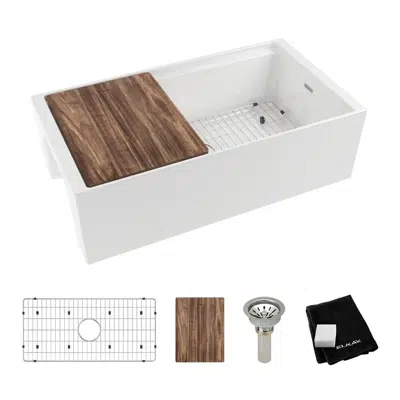 Image for SWUF13318CBWH Fireclay 33" x 18-13/16" x 9-5/8" Single Bowl Farmhouse Workstation Sink Kit White