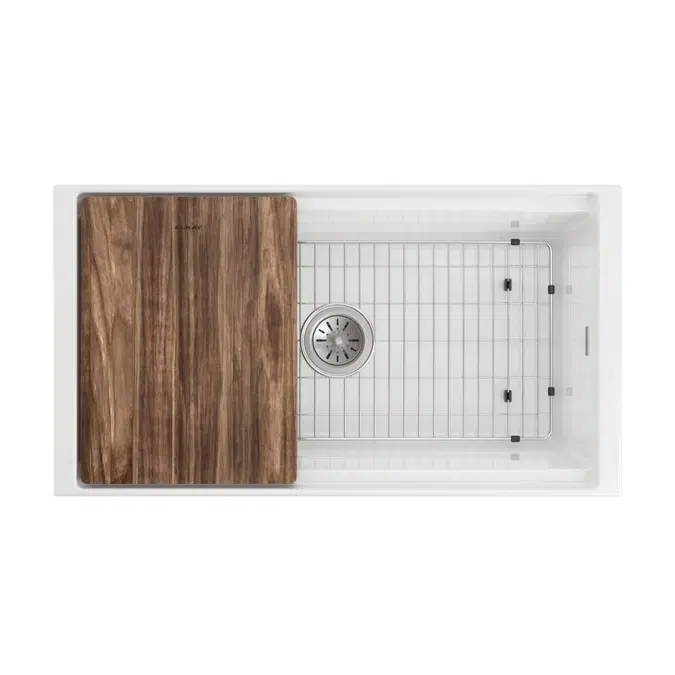 SWUF13318CBWH Fireclay 33" x 18-13/16" x 9-5/8" Single Bowl Farmhouse Workstation Sink Kit White