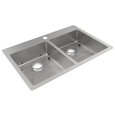 Elkay Crosstown 18 Gauge Stainless Steel 33" x 22" x 6", 1-Hole Equal Double Bowl Dual Mount ADA Sink Kit için görüntü