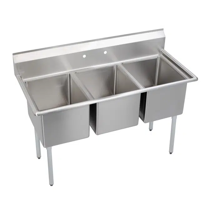 Elkay Dependabilt Stainless Steel 57" x 25-13/16" x 43-3/4" 18 Gauge Three Compartment Sink with Stainless Steel Legs (E3C16X20-0X)