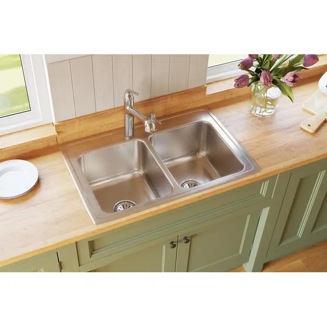 DLR3322101_5_MR2 Lustertone® Classic Stainless Steel 33" x 22" x 10-1/8" Equal Double Bowl Drop-in Sink