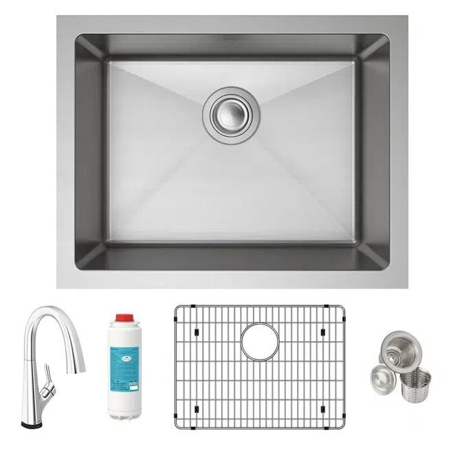 EFRU2115TFLC Elkay Crosstown® 16 Gauge Stainless Steel 23-1/2" x 18-1/4" x 8" Single Bowl Undermount Sink Kit with Filtered Faucet