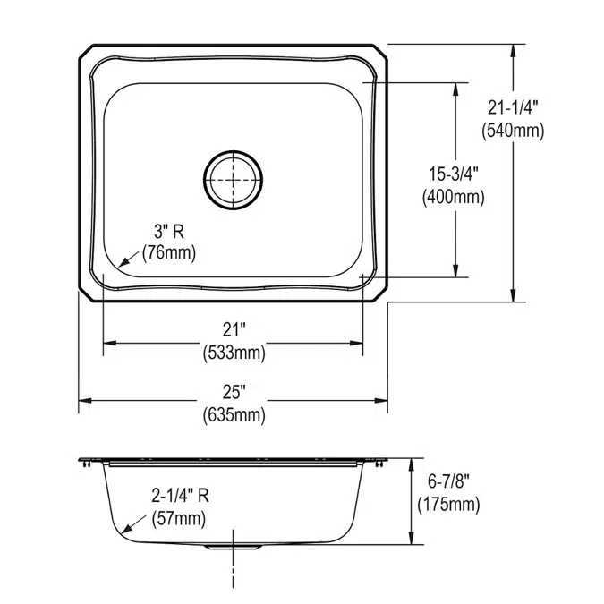 CR25211_5 Celebrity® Stainless Steel 25" x 21-1/4" x 6-7/8" Single Bowl Drop-in Sink